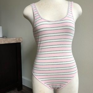American Apparel Pink Vintage Stripe Bodysuit NWOT